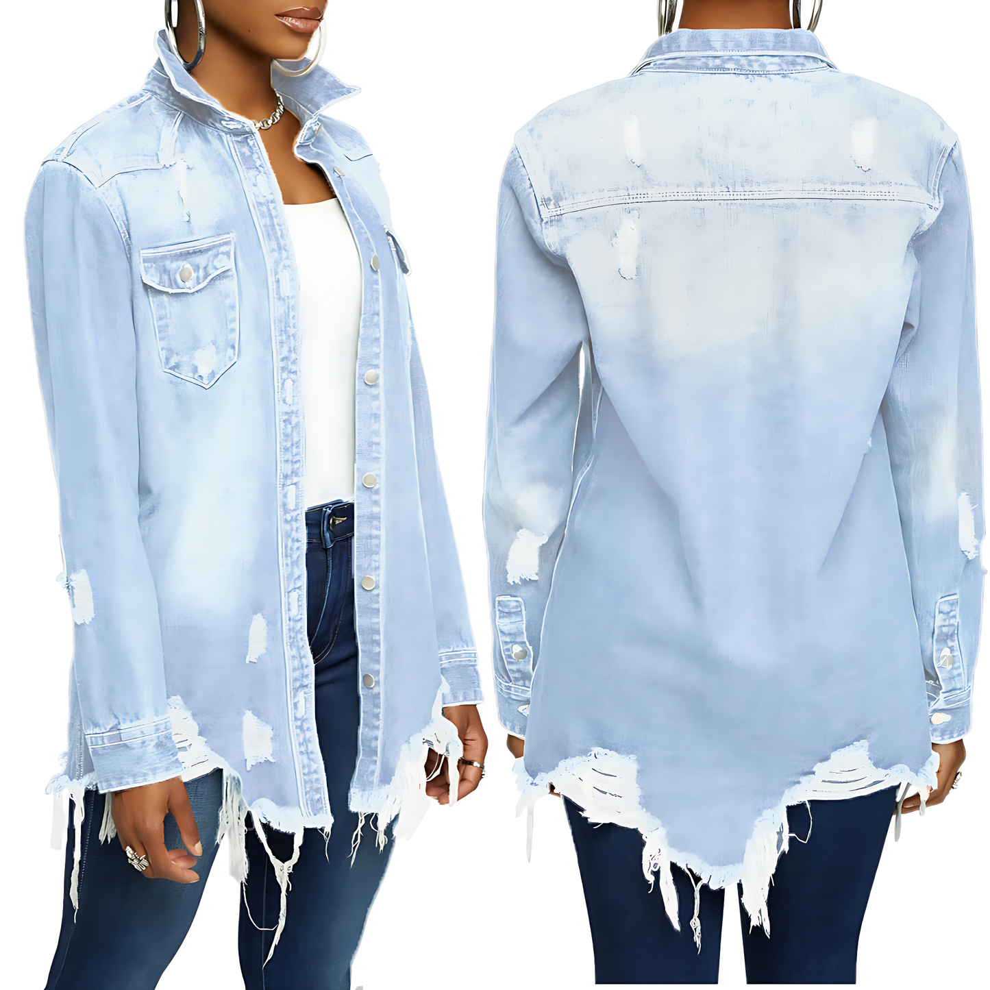 Women’s Distressed Denim Longline Jacket