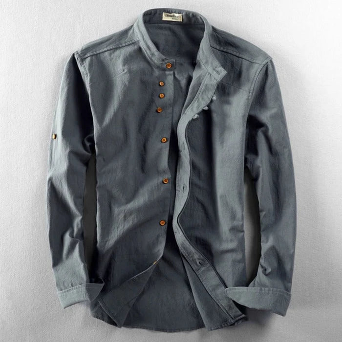 Mandarin Collar Button-Up Shirt for Men