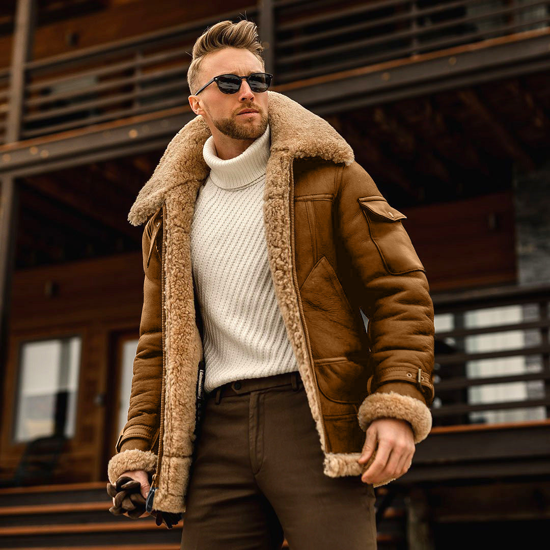 Men’s Shearling Trimmed Leather Coat