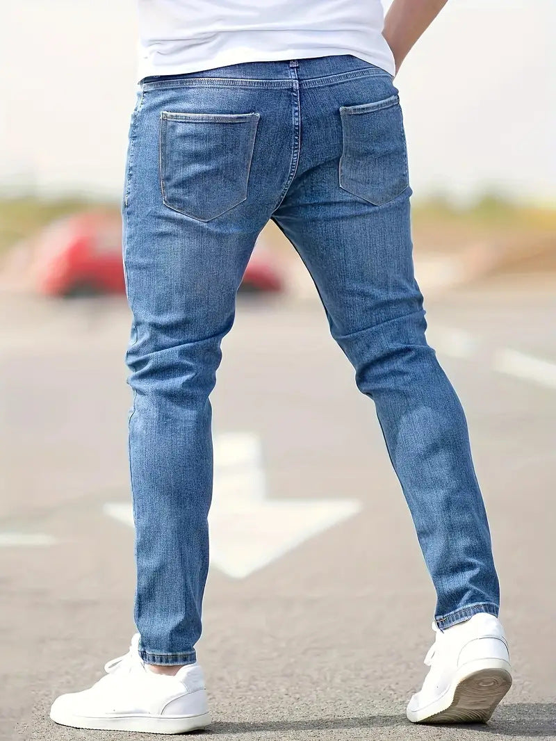 Men’s Casual Skinny Jeans with Distressed Details