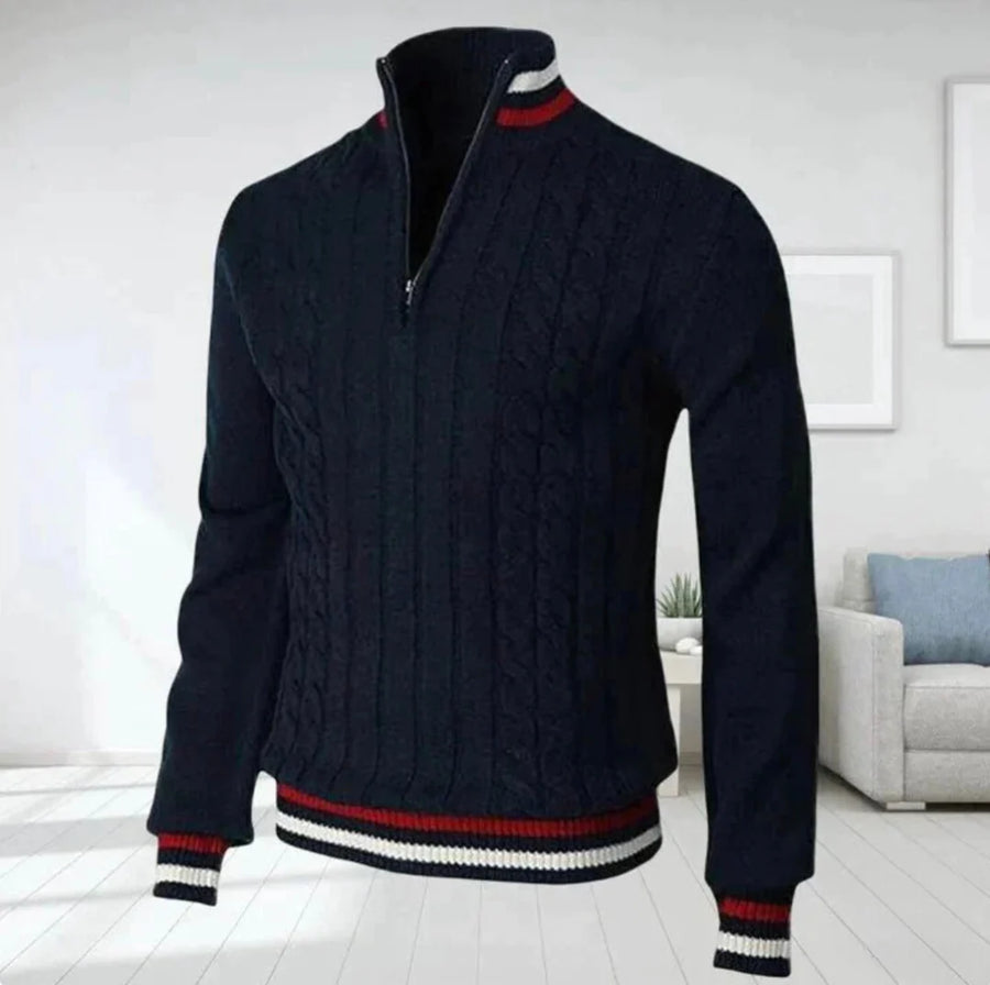 Elijah - Men's Classic Cable Knit Half-Zip Sweater