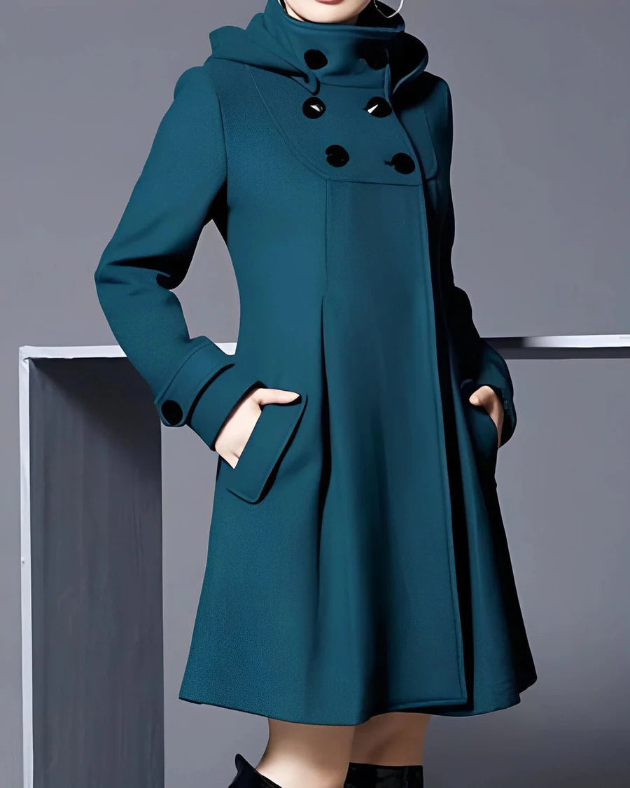 Women’s Elegant Double-Breasted Hooded Trench Coat
