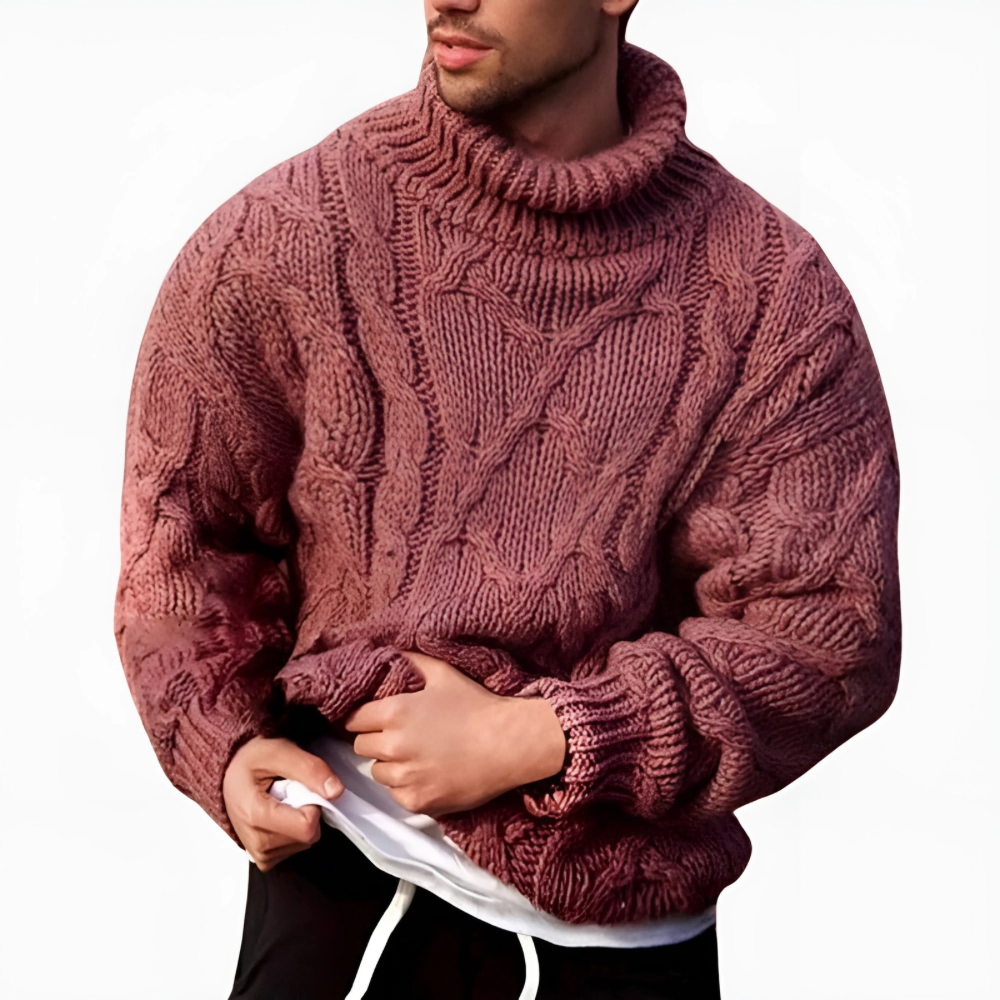 Men’s Chunky Cable-Knit Turtleneck Jumper