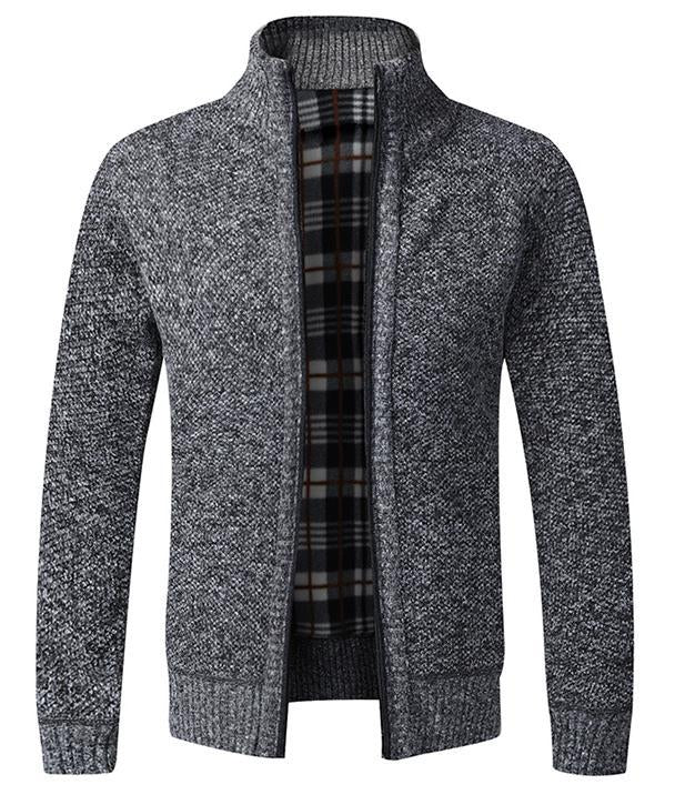 Men’s Premium Knit Zipper Cardigan with Plaid Lining