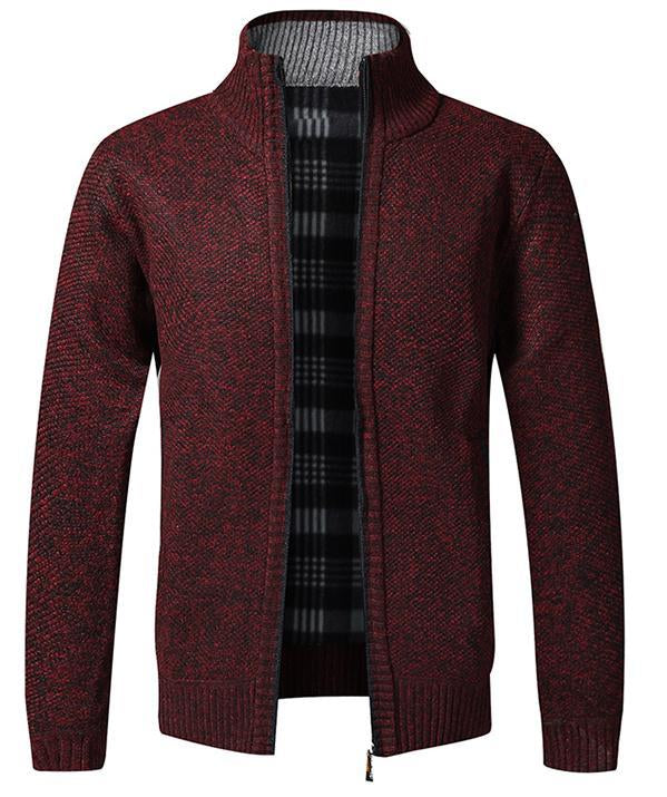Men’s Premium Knit Zipper Cardigan with Plaid Lining