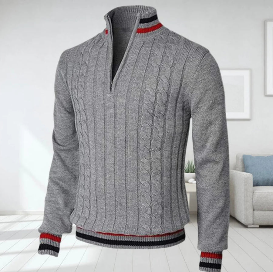 Elijah - Men's Classic Cable Knit Half-Zip Sweater