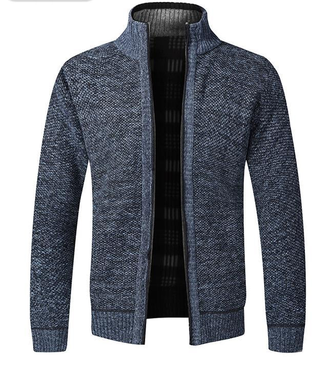 Men’s Premium Knit Zipper Cardigan with Plaid Lining