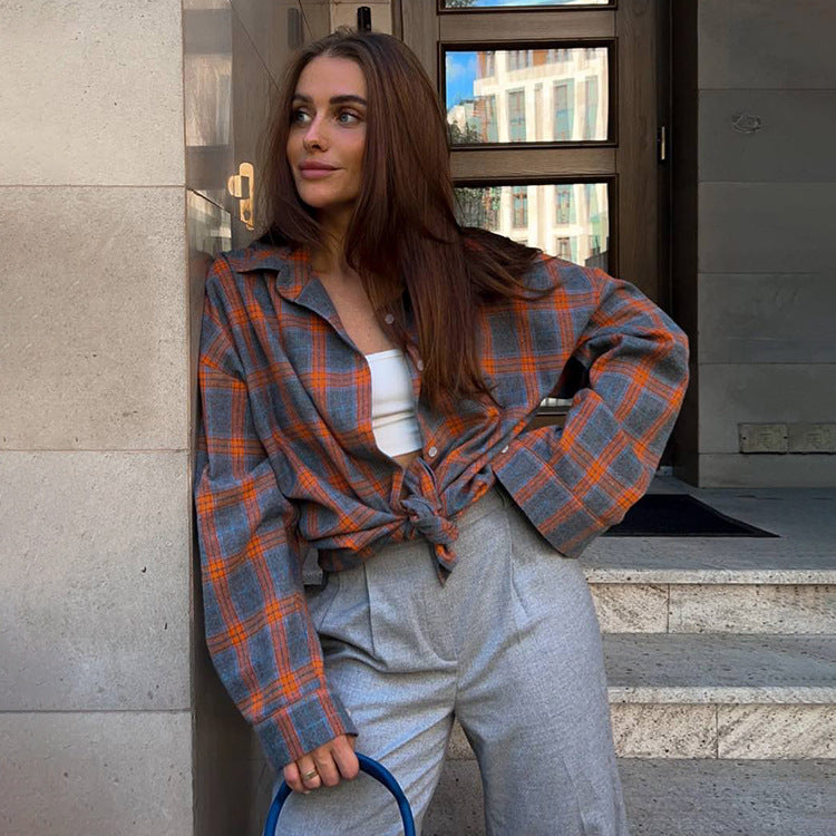 Women’s Oversized Plaid Long Sleeve Shirt