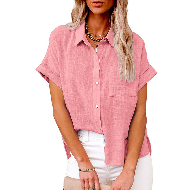 Casual Short-Sleeve Linen Blouse for Women