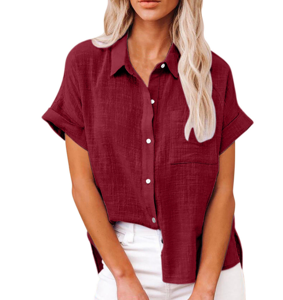 Casual Short-Sleeve Linen Blouse for Women