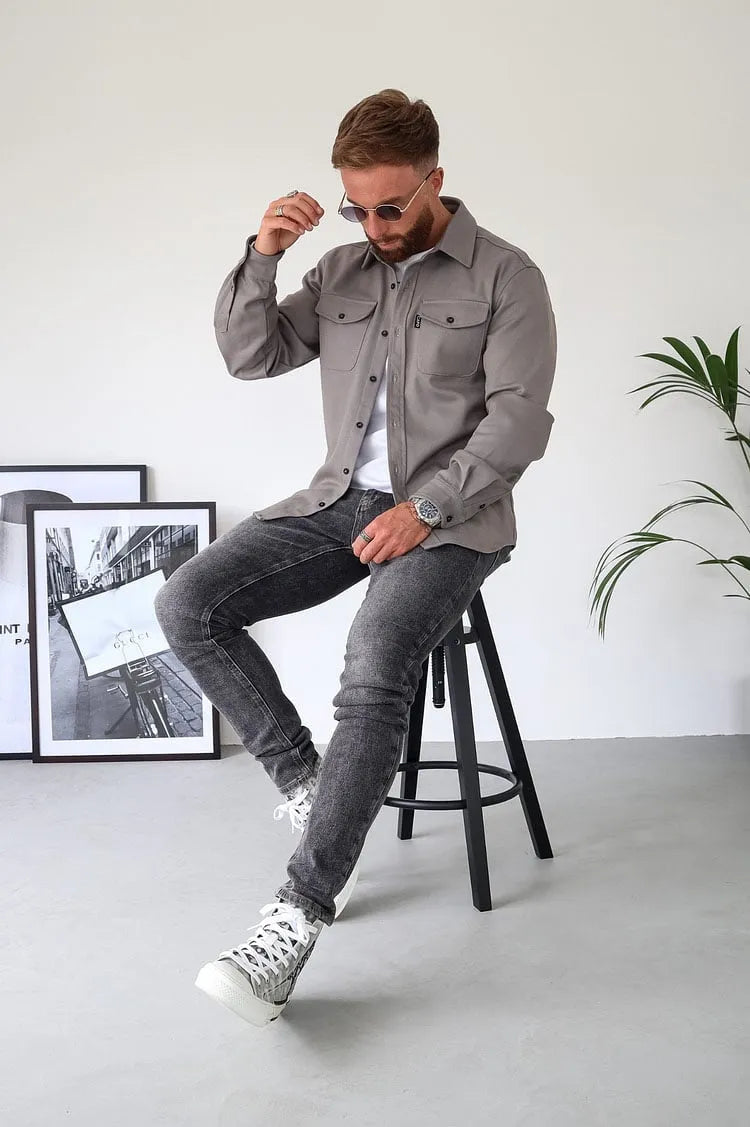 Casual Long-Sleeve Utility Shirt for Men