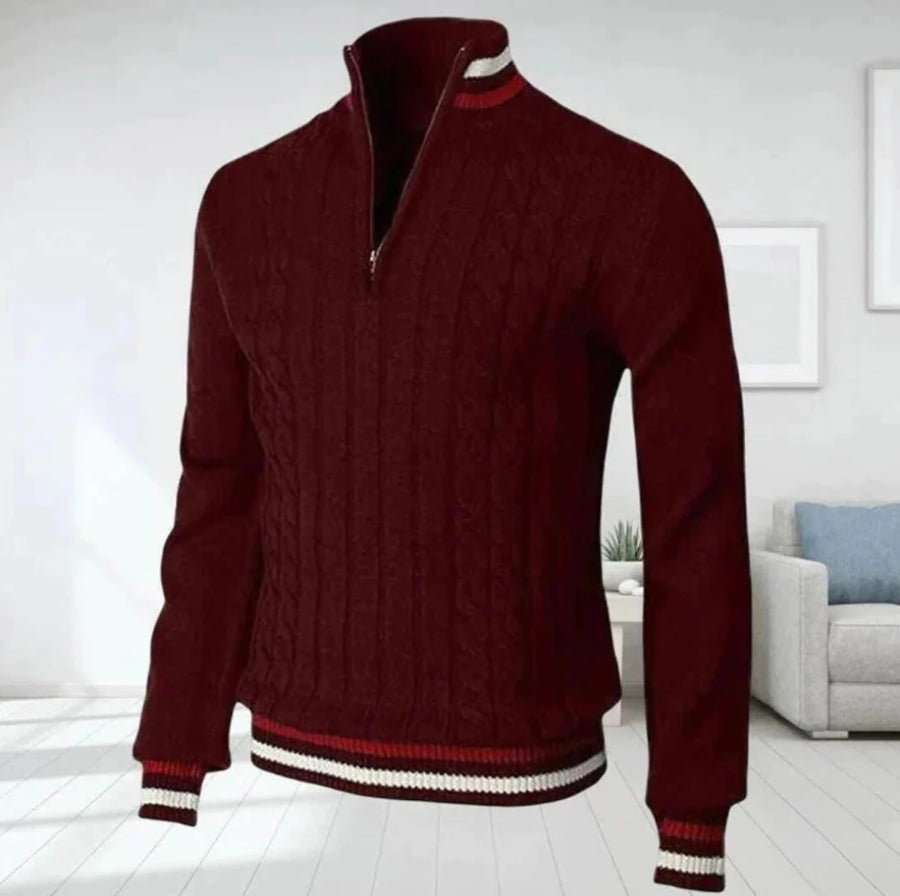 Elijah - Men's Classic Cable Knit Half-Zip Sweater