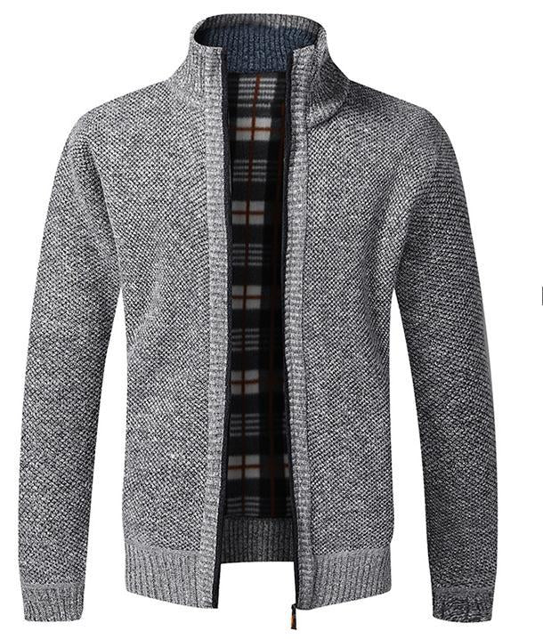 Men’s Premium Knit Zipper Cardigan with Plaid Lining