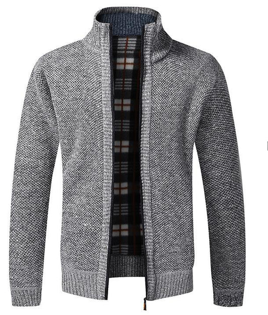 Men’s Premium Knit Zipper Cardigan with Plaid Lining