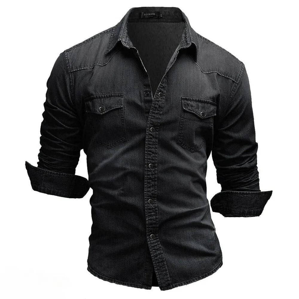 Men’s Long-Sleeve Vintage Denim Shirt
