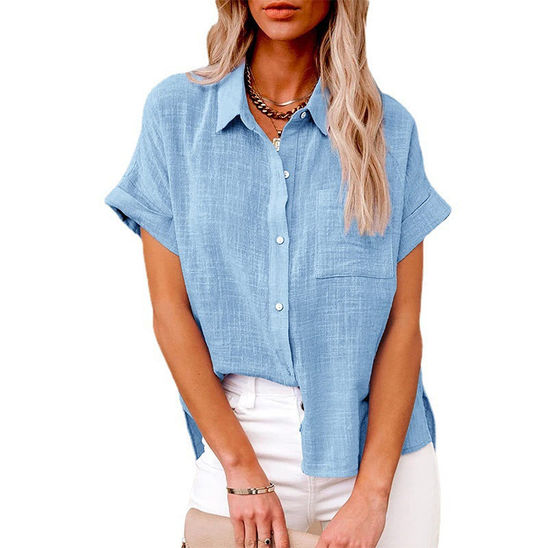 Casual Short-Sleeve Linen Blouse for Women
