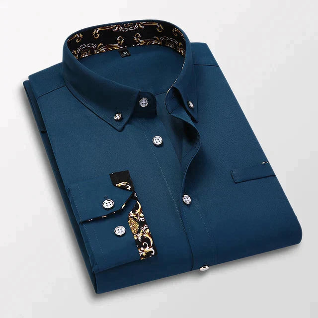 Elegant Button-Up Shirt with Gold Accents for Men