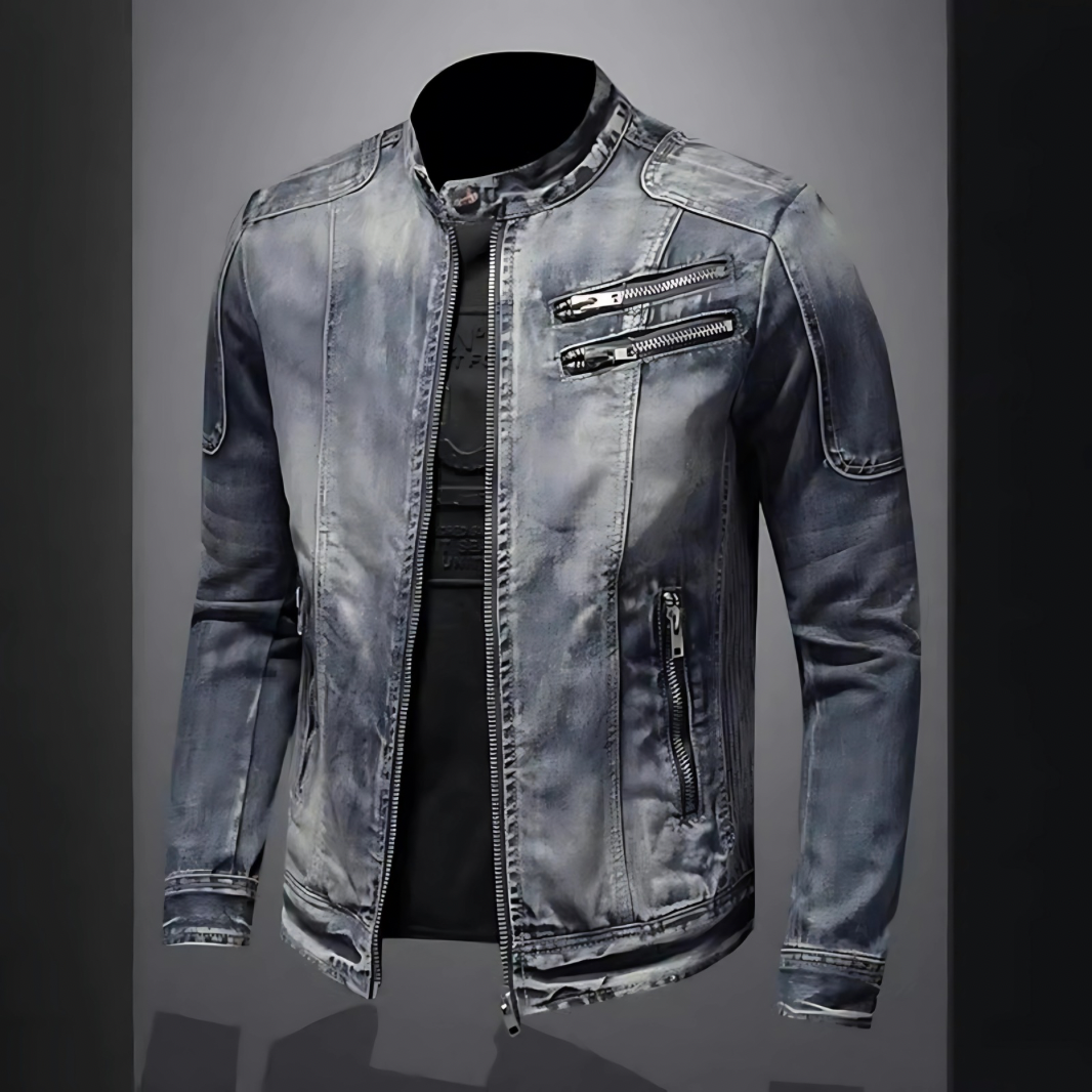 Classic Men’s Denim Jacket with Zipper Details