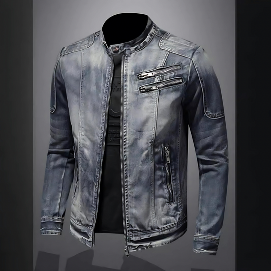 Classic Men’s Denim Jacket with Zipper Details
