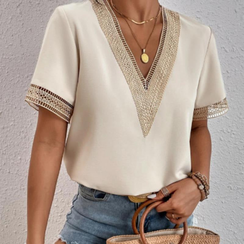 Women’s Boho Chic V-Neck Top with Lace Details
