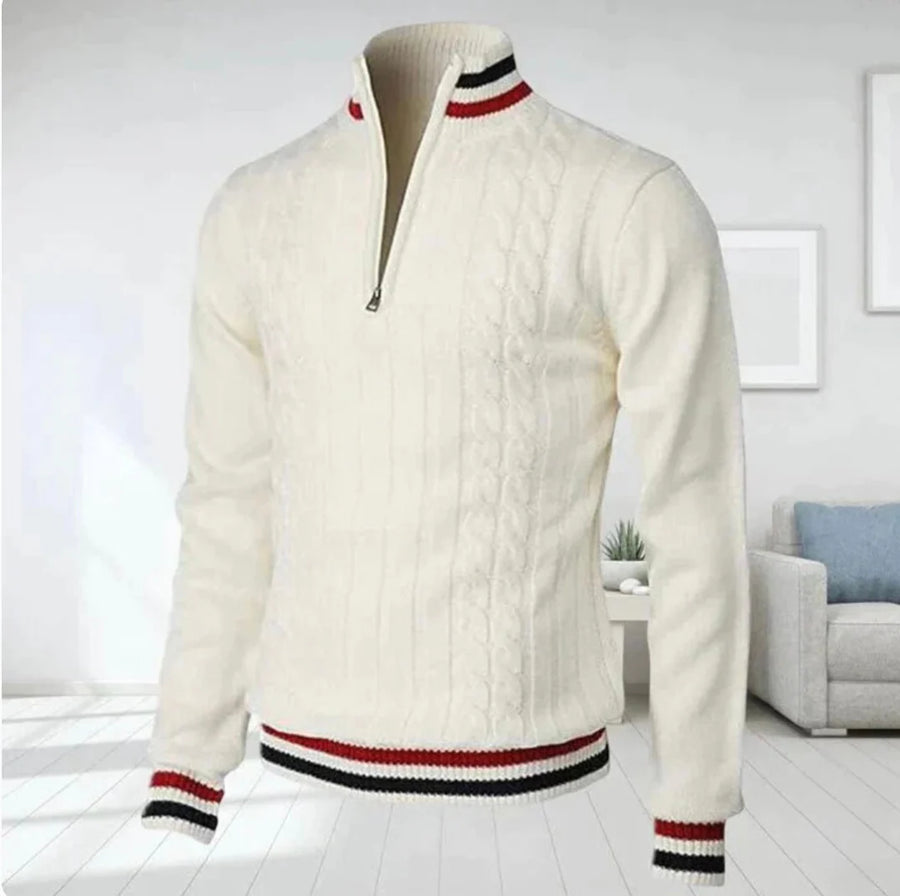 Elijah - Men's Classic Cable Knit Half-Zip Sweater