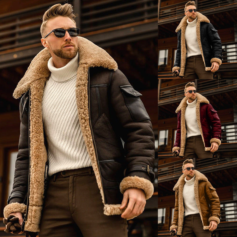 Men’s Shearling Trimmed Leather Coat