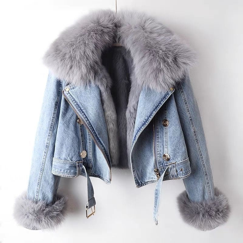 Sophia - Chic Women’s Denim Jacket with Luxe Fur Details