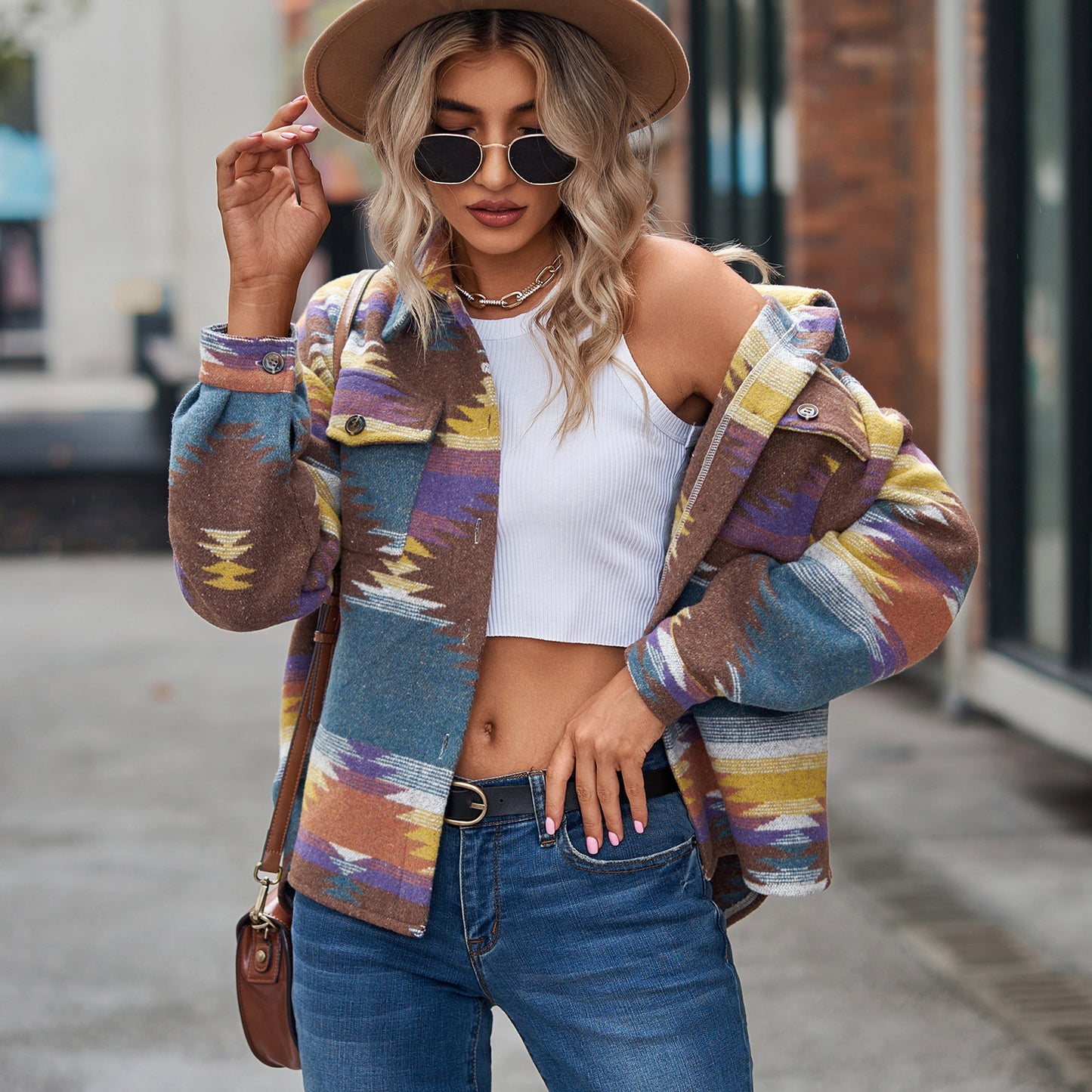 Vintage-Inspired Multicolour Aztec Jacket for Women
