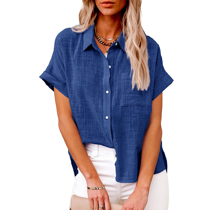 Casual Short-Sleeve Linen Blouse for Women