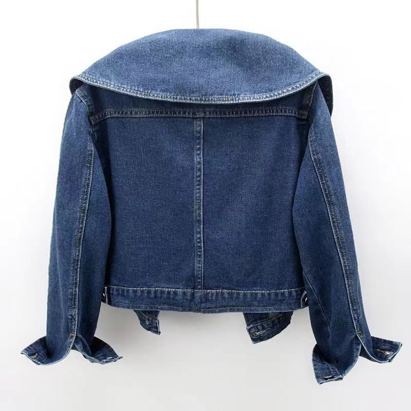 Vintage Oversized Denim Jacket with Wide Collar for Women