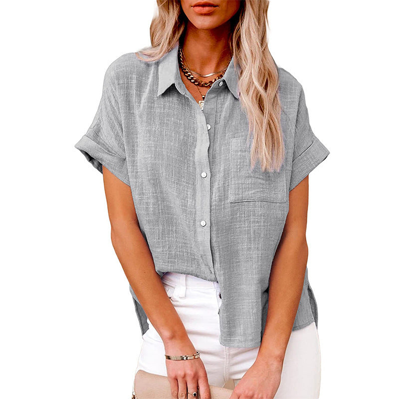 Casual Short-Sleeve Linen Blouse for Women