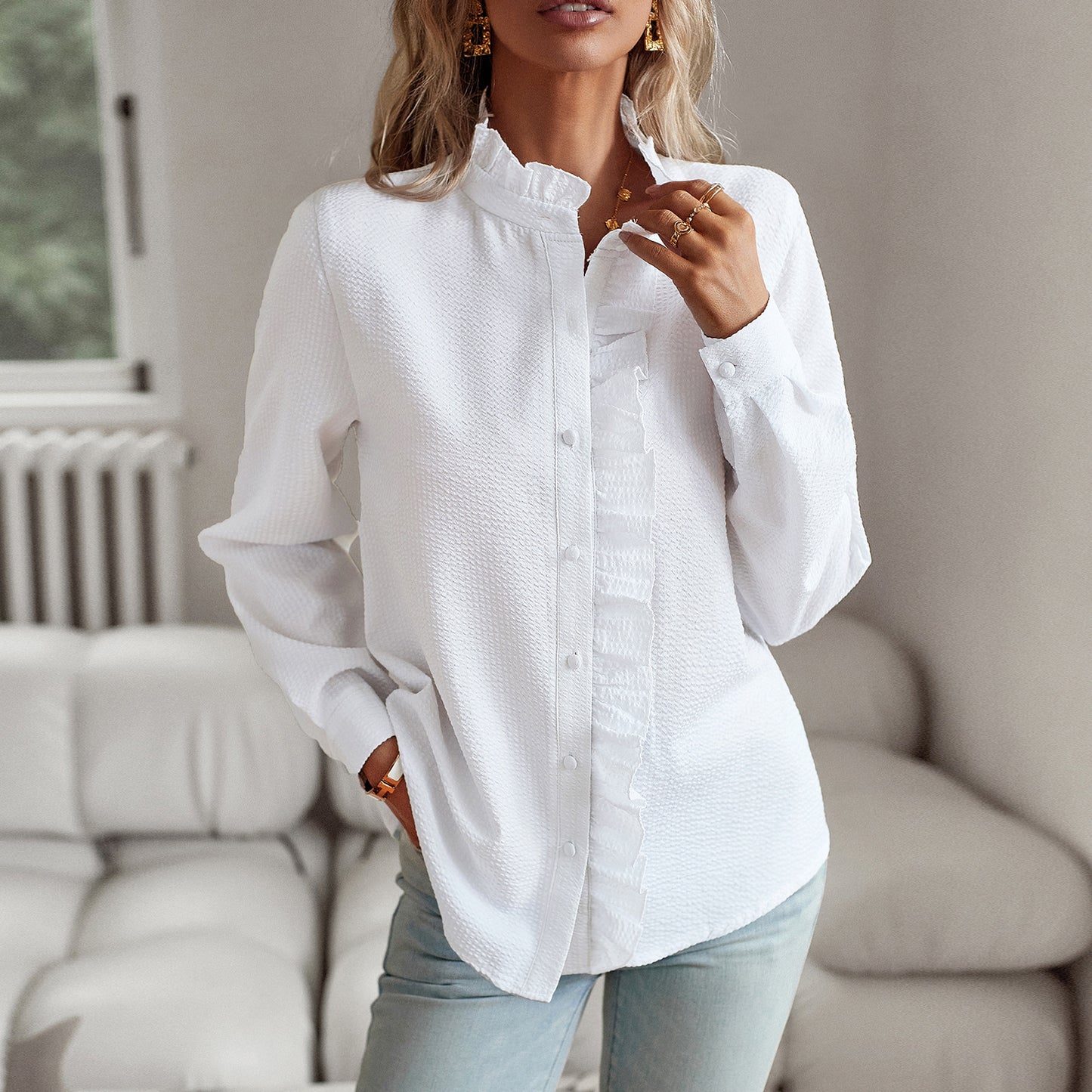 Elegant Women’s Ruffled Cotton Blouse