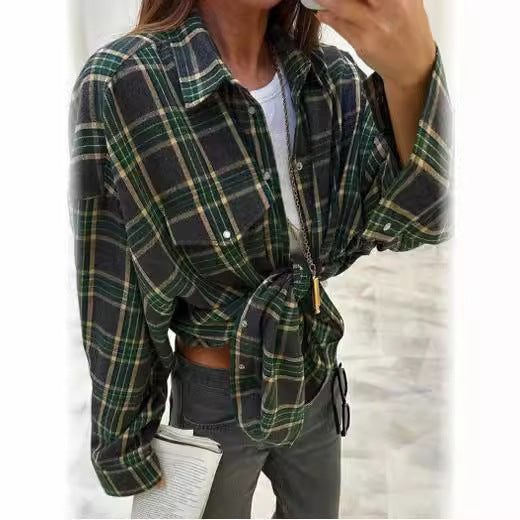 Women’s Oversized Plaid Long Sleeve Shirt