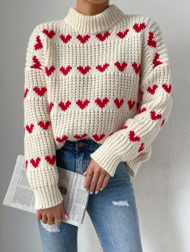 Women’s Knit Heart Pattern Sweater