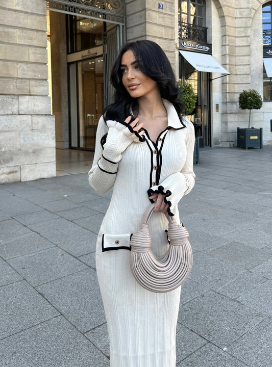 Chic Ribbed Knit Dress with Flared Sleeves for Women