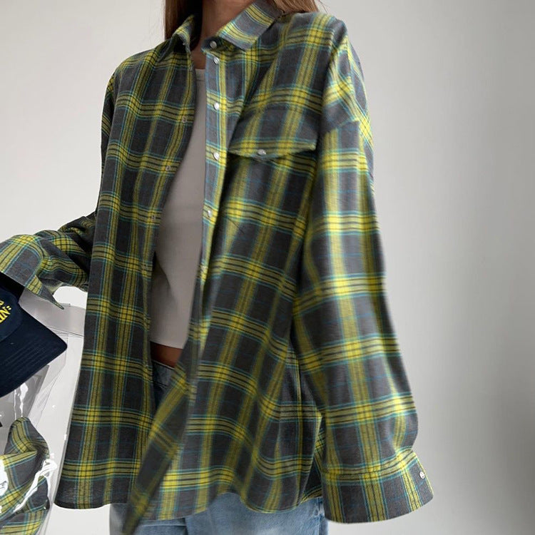 Women’s Oversized Plaid Long Sleeve Shirt