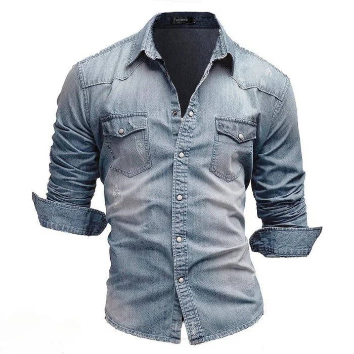 Men’s Long-Sleeve Vintage Denim Shirt