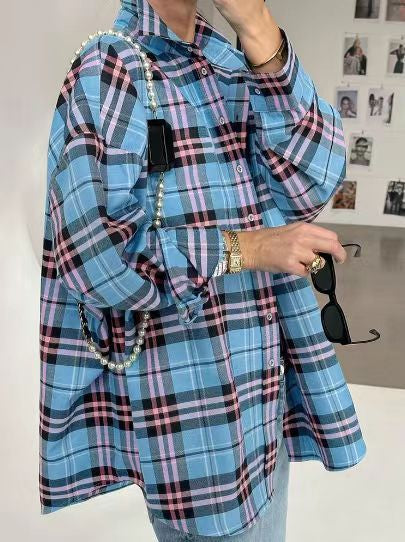 Women’s Oversized Plaid Long Sleeve Shirt