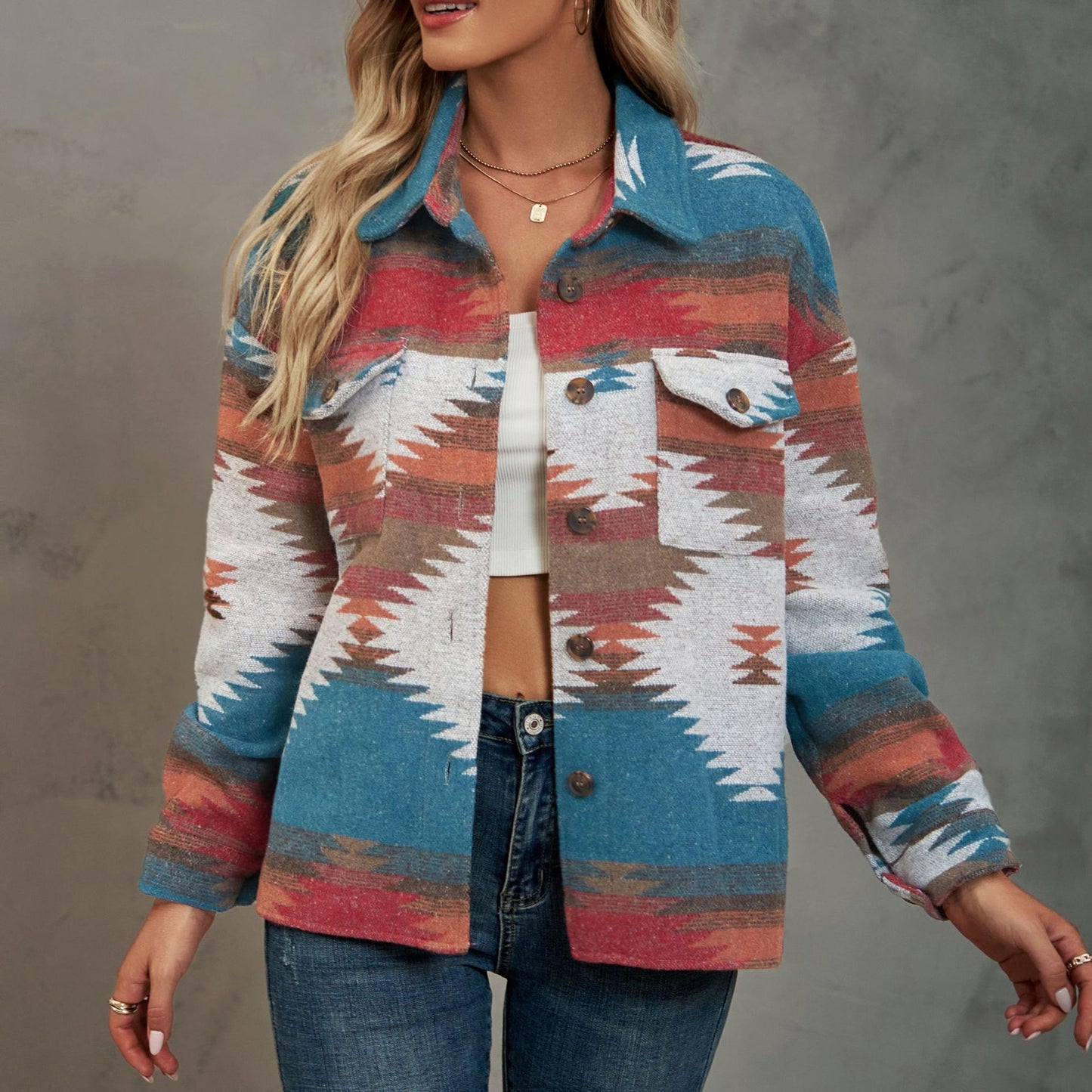 Vintage-Inspired Multicolour Aztec Jacket for Women
