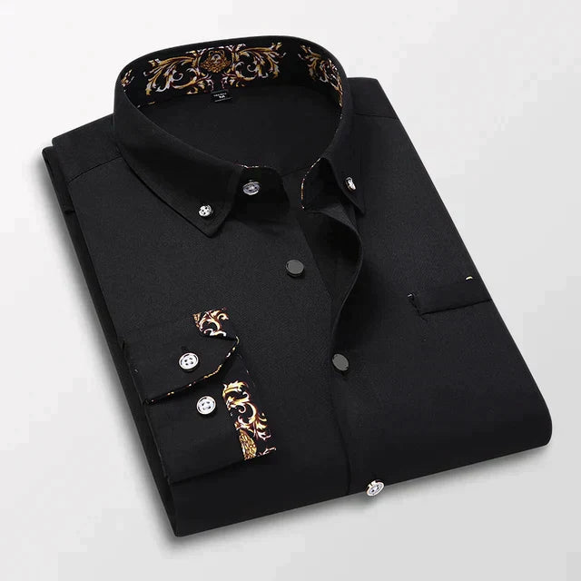 Elegant Button-Up Shirt with Gold Accents for Men