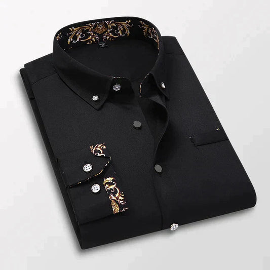 Elegant Button-Up Shirt with Gold Accents for Men