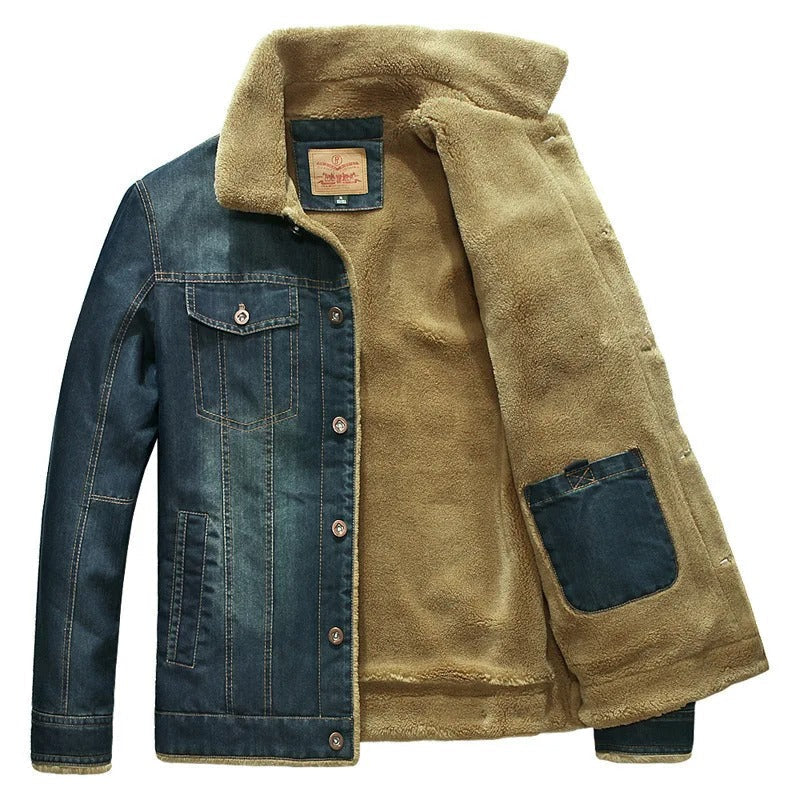 Denim Jacket with Fleece Lining for Men