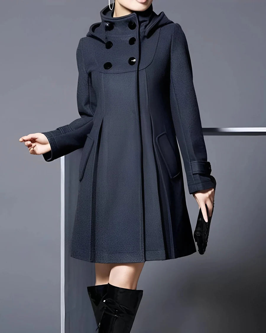 Women’s Elegant Double-Breasted Hooded Trench Coat