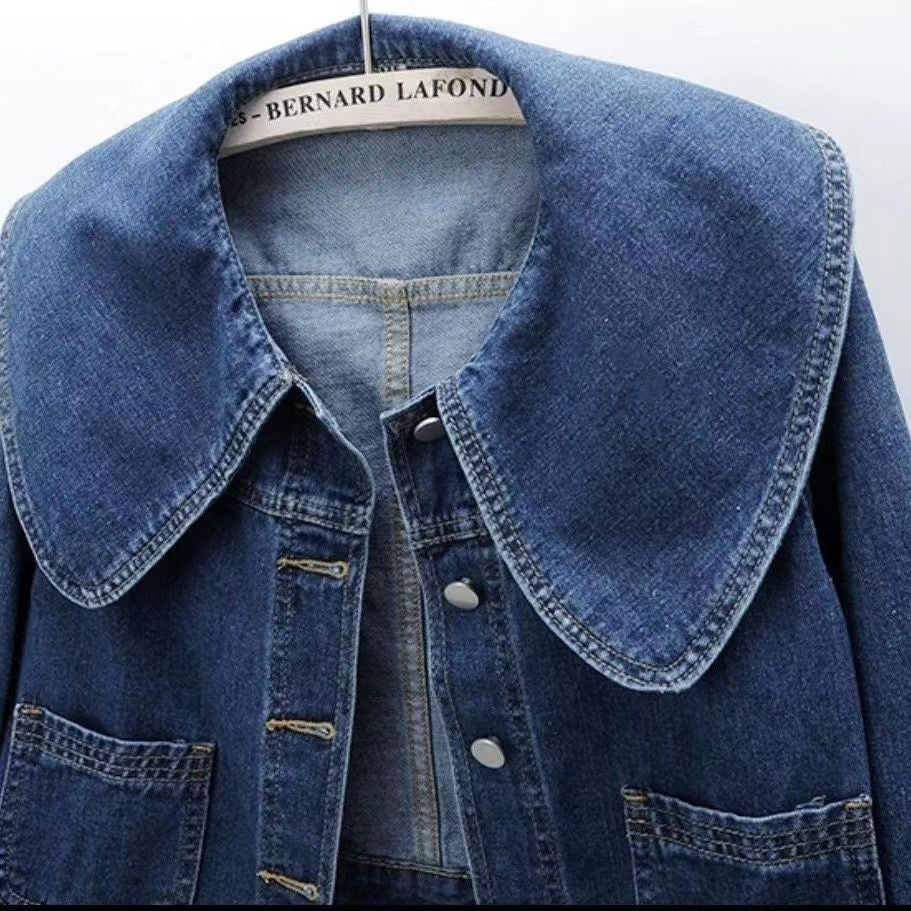Vintage Oversized Denim Jacket with Wide Collar for Women
