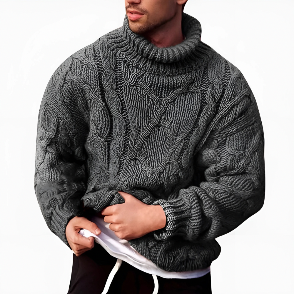 Men’s Chunky Cable-Knit Turtleneck Jumper