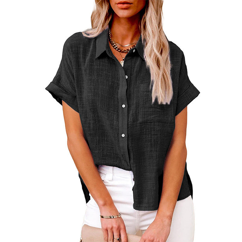 Casual Short-Sleeve Linen Blouse for Women