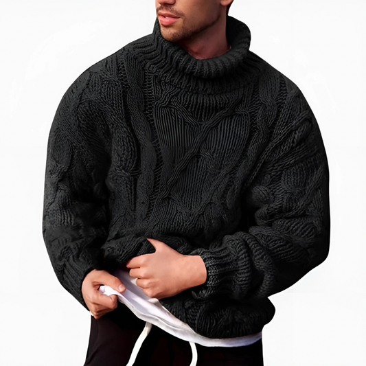 Men’s Chunky Cable-Knit Turtleneck Jumper