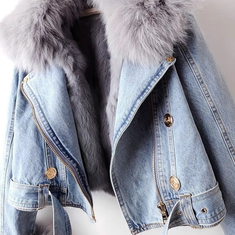 Sophia - Chic Women’s Denim Jacket with Luxe Fur Details