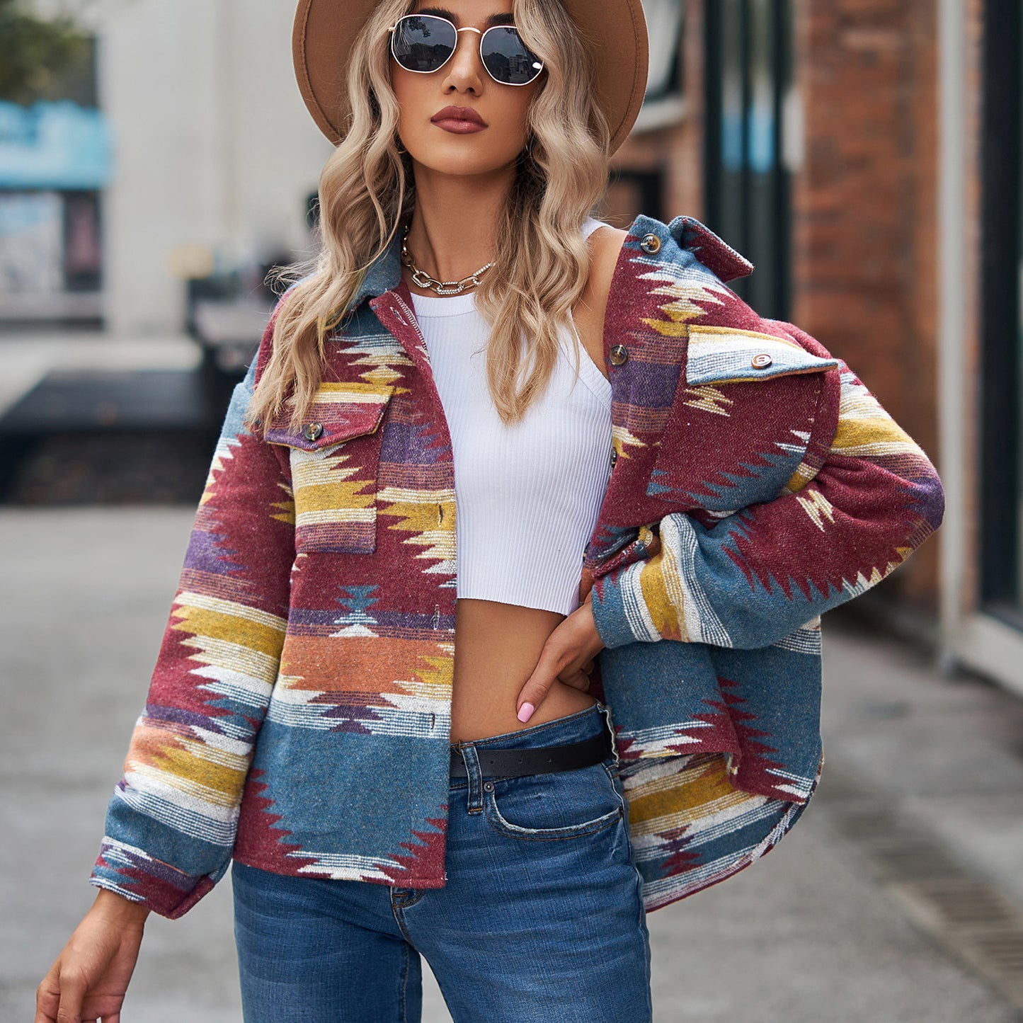 Vintage-Inspired Multicolour Aztec Jacket for Women