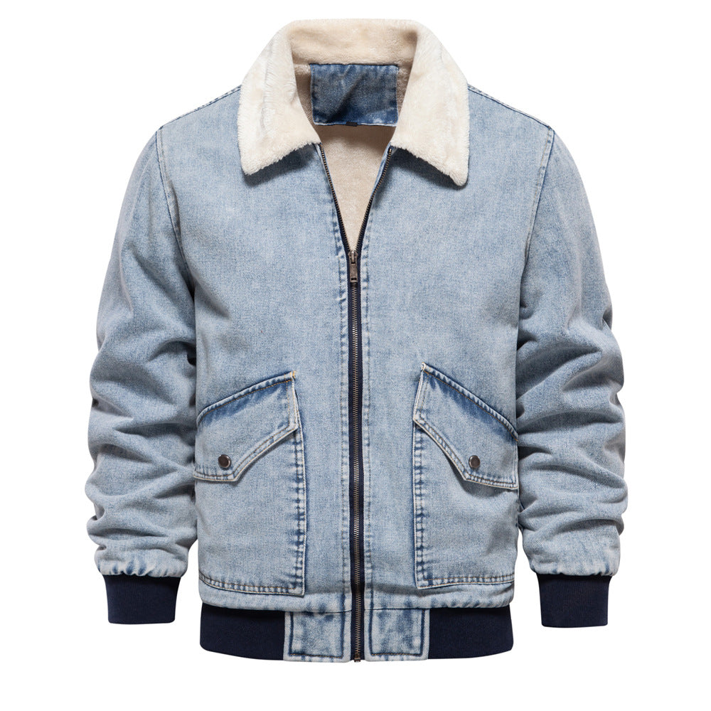 Men’s Casual Fleece-Lined Denim Jacket with Pockets